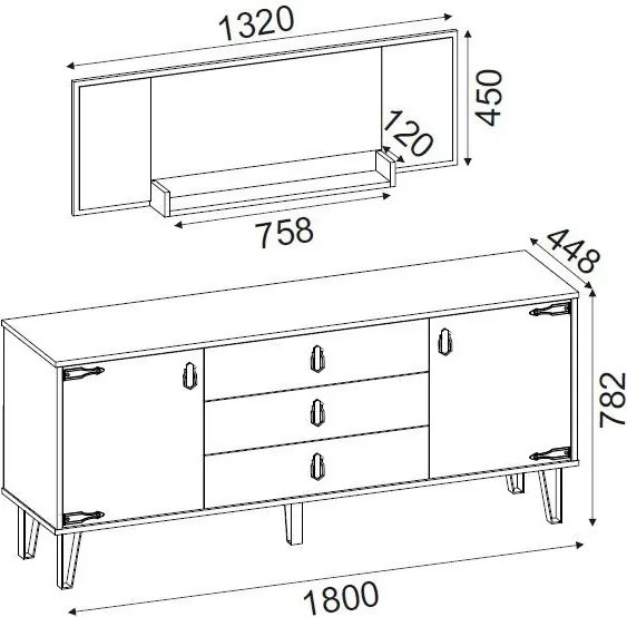 Aparador Costa Caraíba com Espelho – 180 x 78 x 45 cm | Elegância e Fu