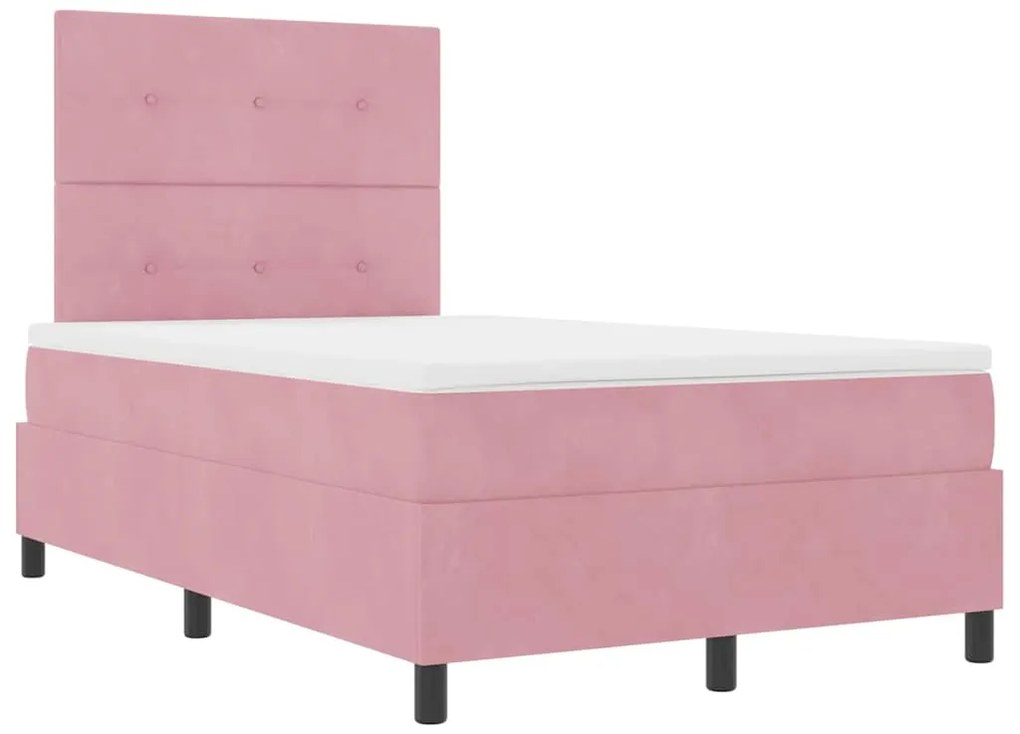 Cama Box vidaXL com Colchão e LED Rosa 120x190 cm Veludo