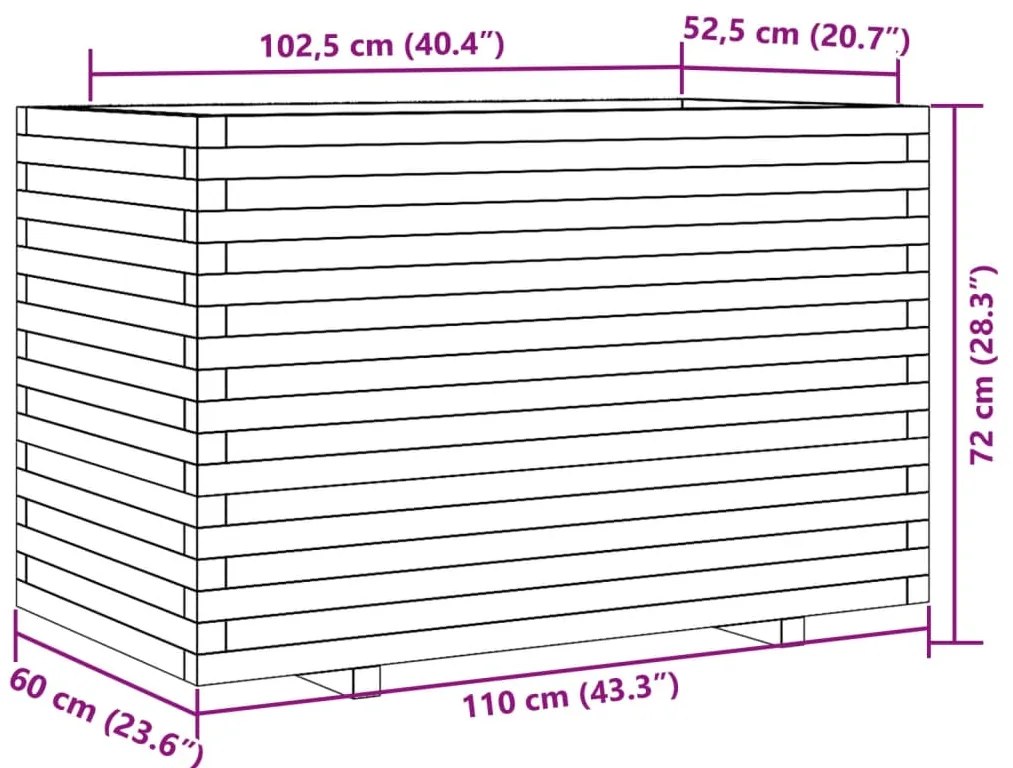 Vaso/floreira de jardim 110x60x72cm madeira de pinho impregnada