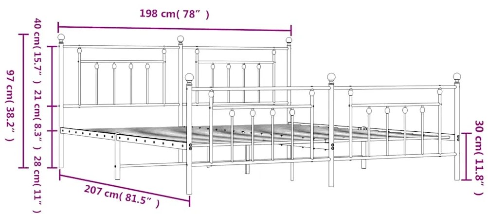 Estrutura de cama com cabeceira e pés 193x203 cm metal branco