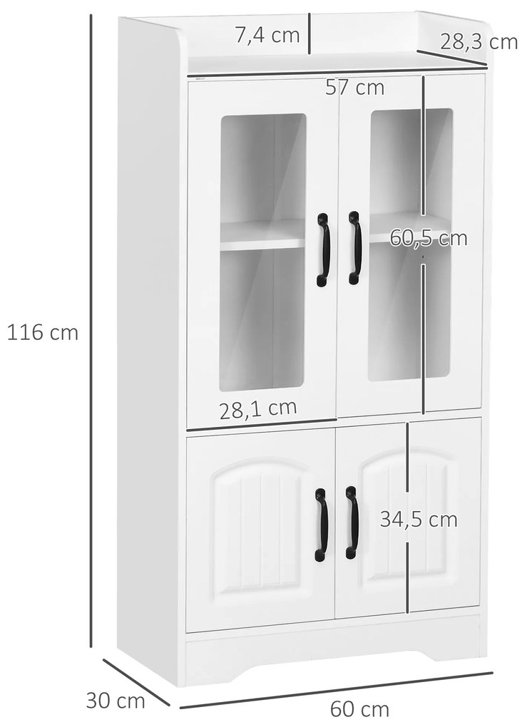 Vitrine Sala de Estar Estante para Livros com Portas de Vidro Prateleira Ajustável e Dobradiças de Fechamento Suave 60x60x116 cm Branco