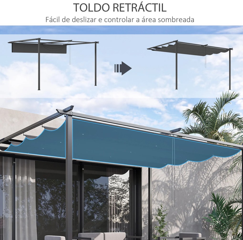 Pérgola de Parede de Jardim 3,9x2,9 m Pérgola com Teto Retrátil Tecido