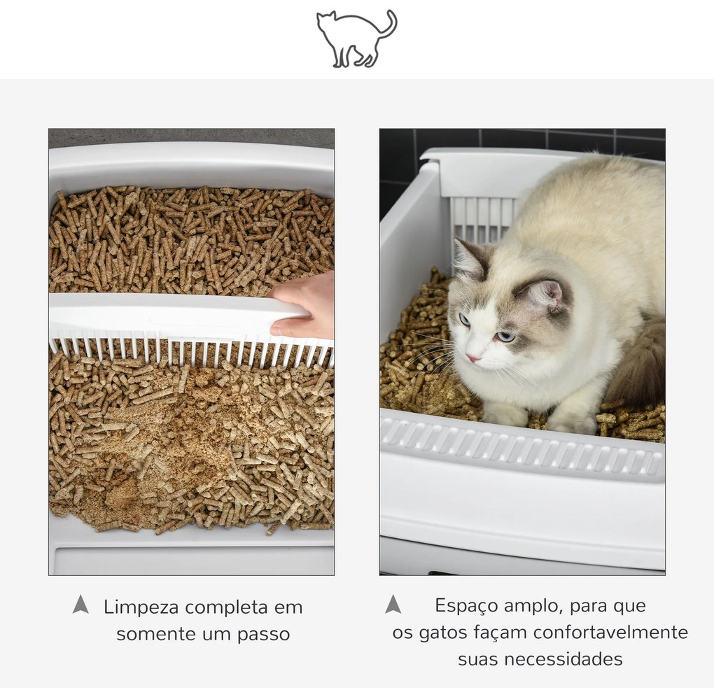 PawHut Caixa de Areia para Gatos Caixa de Areia Aberta Semi-Automática