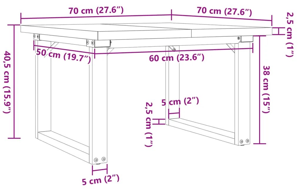 Mesa de centro estrutura em O 70x70x40,5 cm pinho/aço