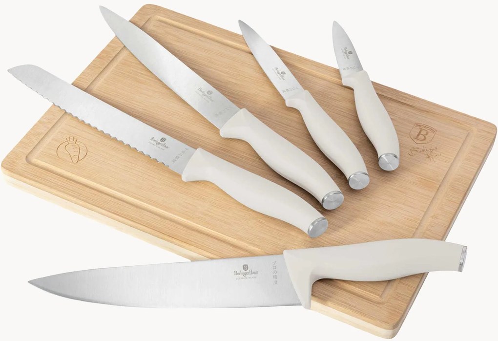 Facas de cozinha com tábua de corte em madeira de bambu Lorik, conjunto de 6