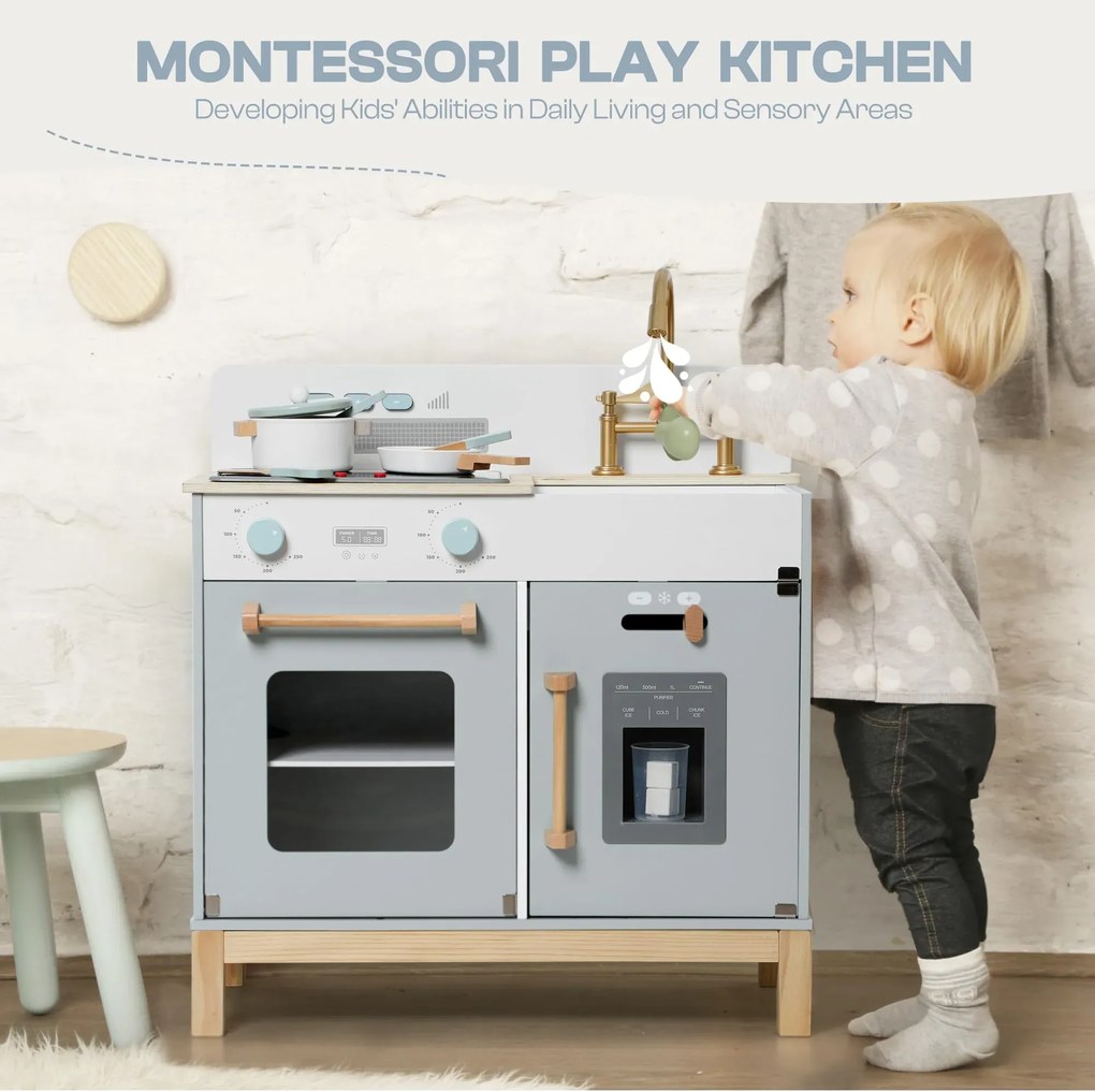 Cozinha de madeira Brincar infantil Montessori 58 x 29 x 62 cm Azul