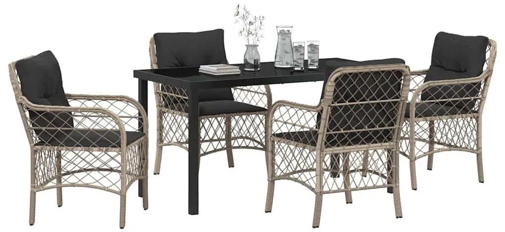Conjunto de Jantar para Jardim com 5 Peças e Almofadas Cinza Claro de