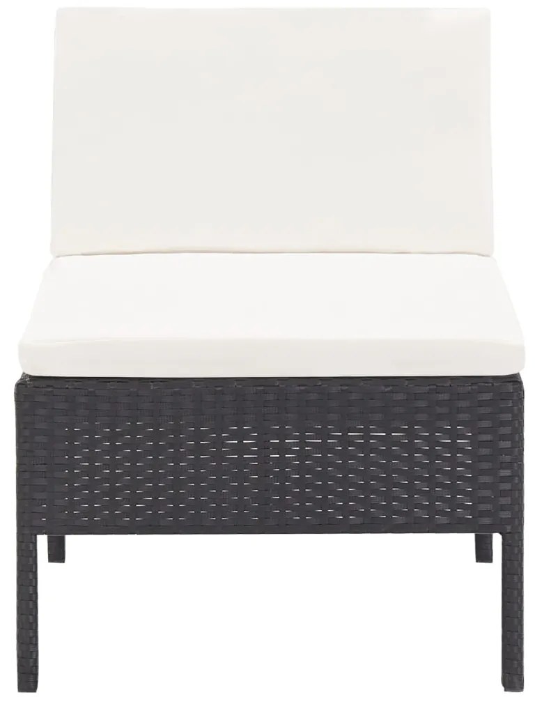 3 pcs conjunto lounge de jardim c/ almofadões vime PE preto