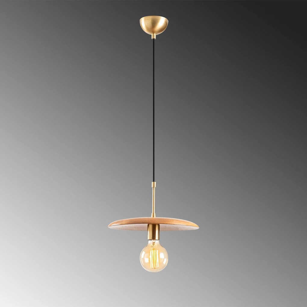 Candeeiro de Teto Torni – Preto e Madeira – Diâmetro 29 cm, Altura 116