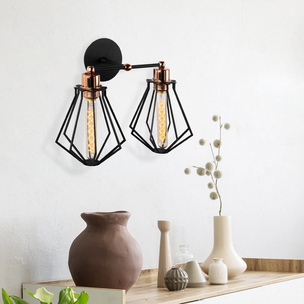 Candeeiro de Parede Oylat – Preto e Bronze – Diâmetro 38 cm