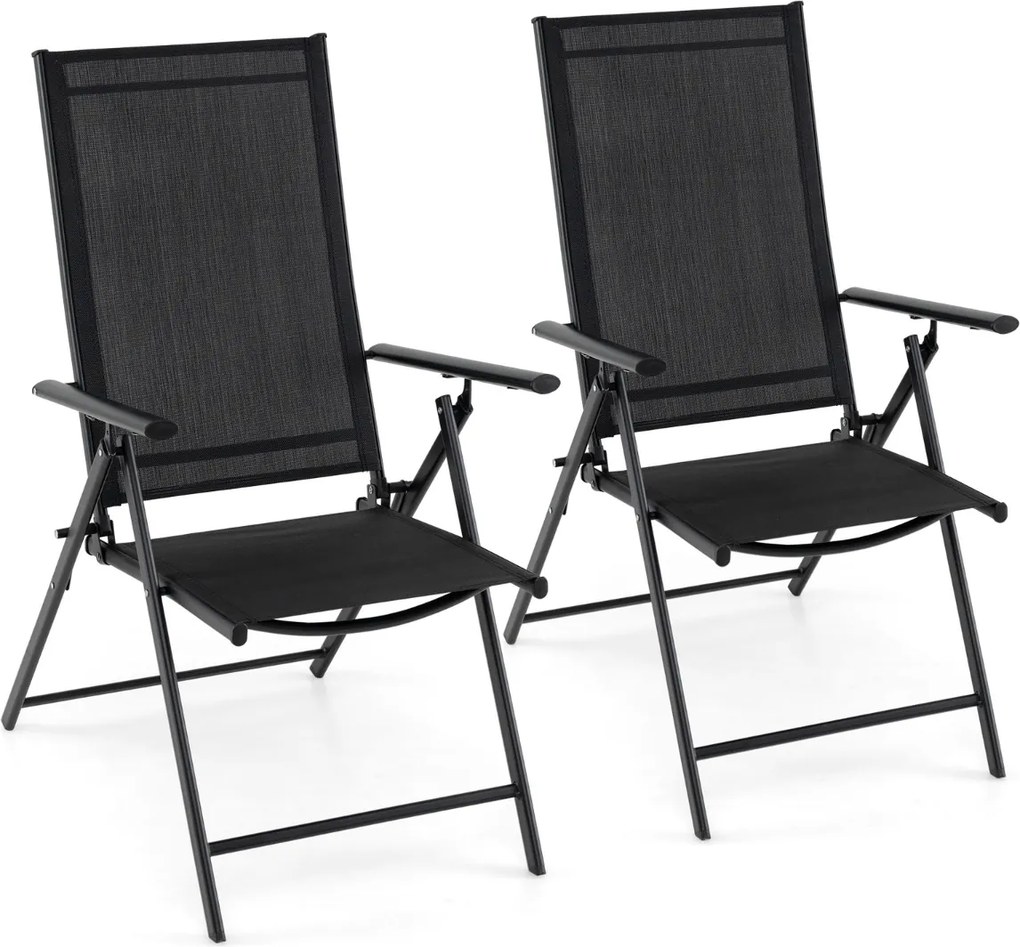 Conjunto de 2 cadeiras dobráveis de jardim (MESA NÃO INCLUIDA) com encosto ajustável em 5 posições, respirável, estrutura metálica, para pátio ou pisc
