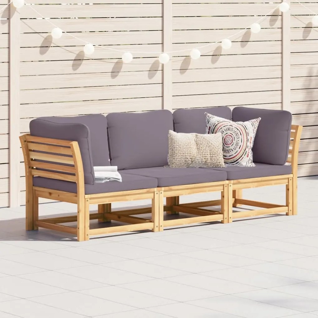 3 pcs conjunto lounge de jardim c/ almofadões acácia maciça