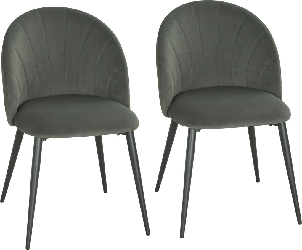 HOMCOM Conjunto 2 Cadeiras de Jantar em Veludo, Cadeiras de Cozinha com Encosto Curvo em Forma de Concha, Pernas em Aço, Estilo Nórdico, Cadeira Estofada para Cozinha, Quarto, Sala de Estar, Cinzento | Aosom Portugal