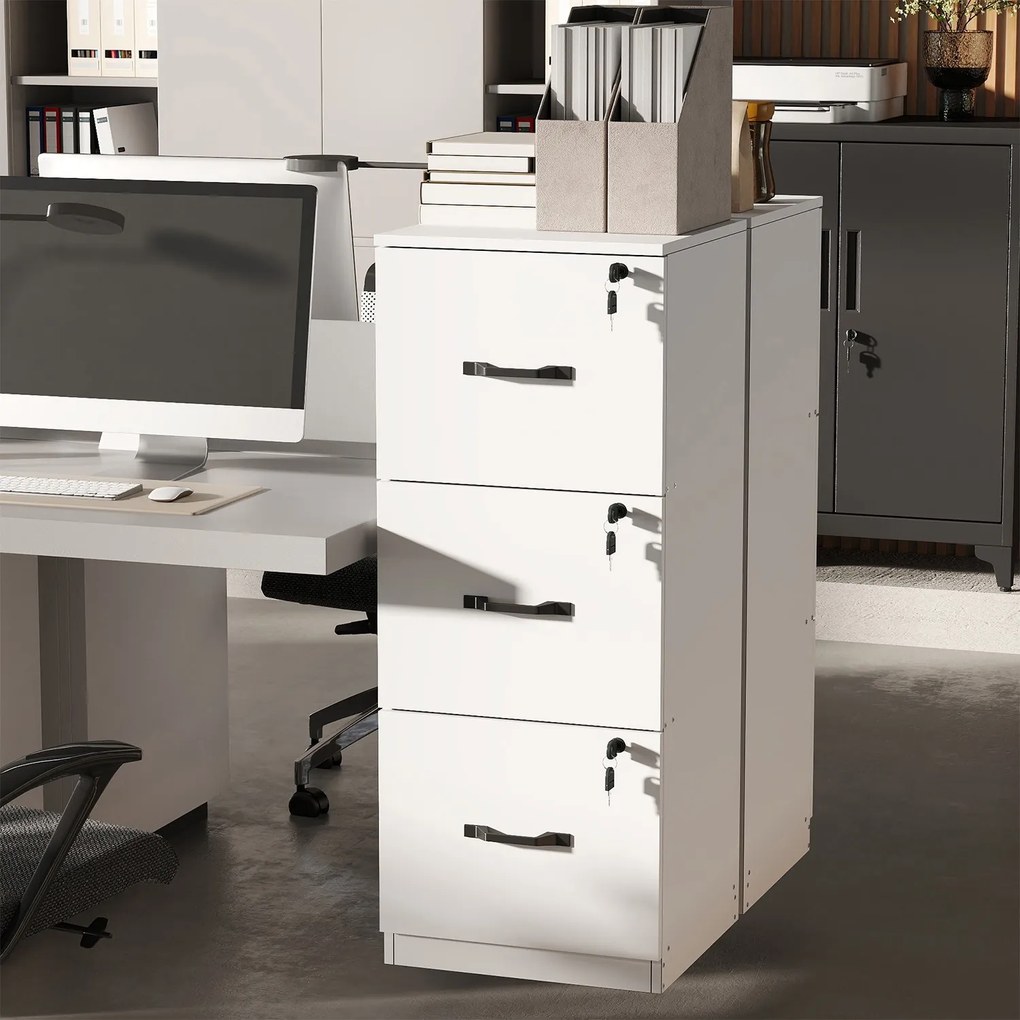 Armário de gavetas escritório em madeira 40 x 41 x 103 cm Branco