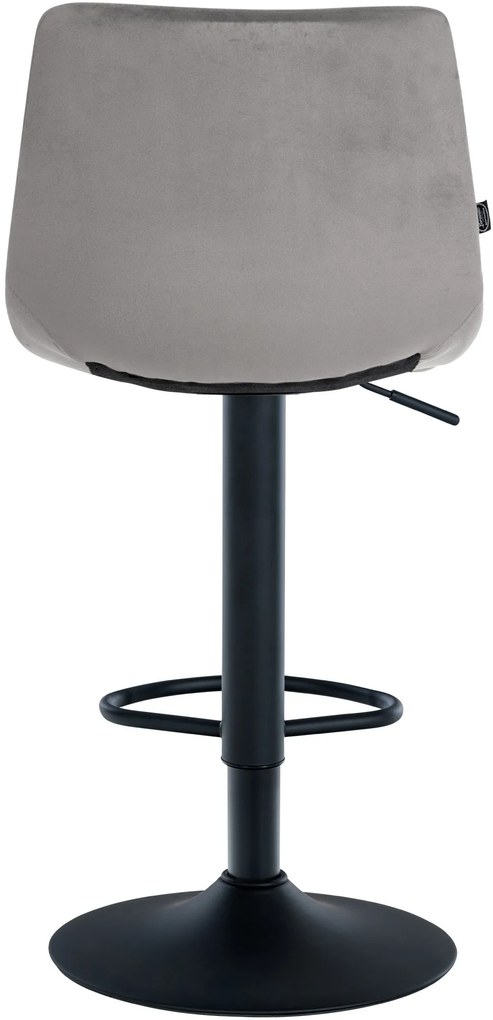Banco de bar Jerry em veludo com estrutura preta 87-108,5 x 43 x 46,5 cm Cinzento