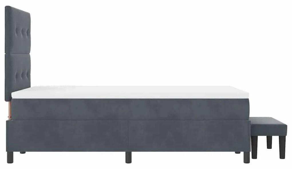 Cama Box Spring com Colchão e Banco Cinza Escuro 120x200 cm Veludo