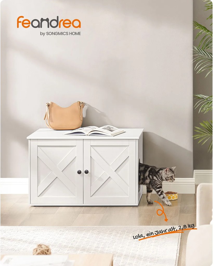 Armário para o caixa de areia gatos com divisória amovível 80 x 53 x 50 cm Branco