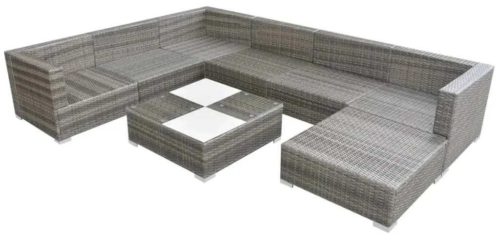 8 pcs conjunto lounge de jardim c/ almofadões vime PE cinzento