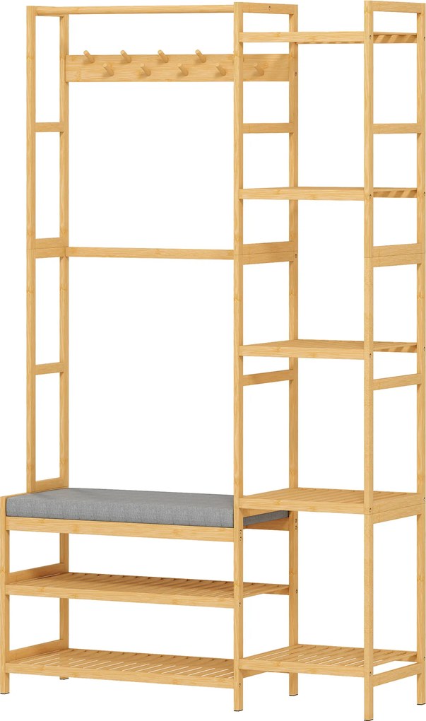 Bengaleiro de Entrada 5 em 1, 104 x 33 x 175 cm, 10 Ganchos, Cor Natural