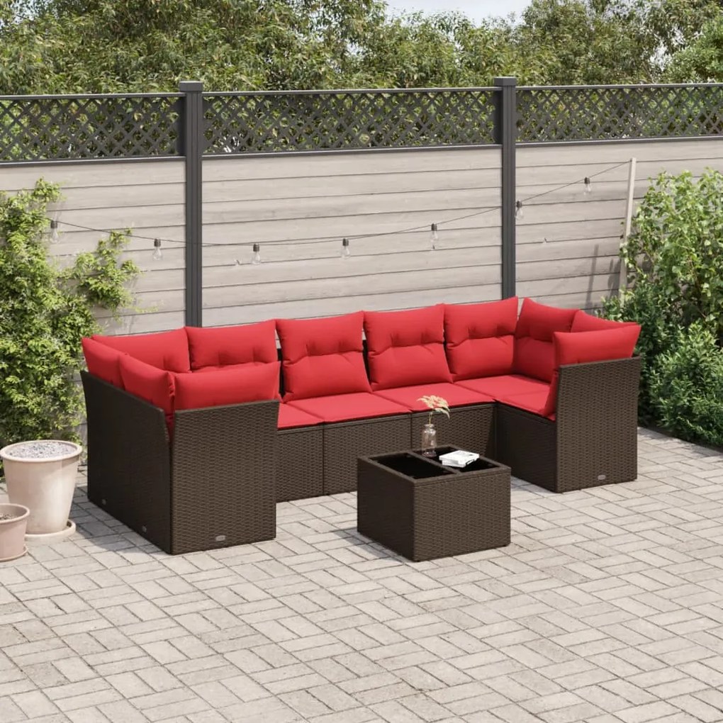 vidaXL 8 pcs conjunto sofás de jardim c/ almofadões vime PE castanho