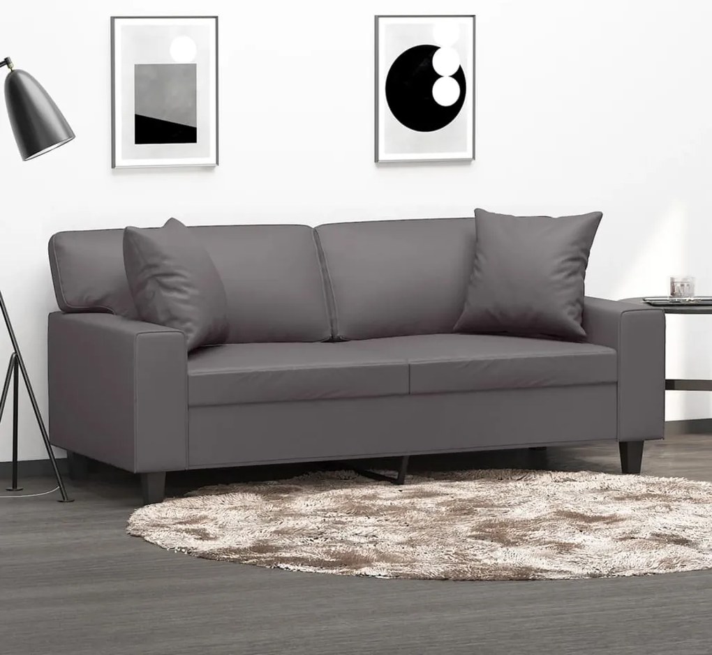 vidaXL Sofá 2 lugares + almofadas decorativas 140cm couro artif. cinza