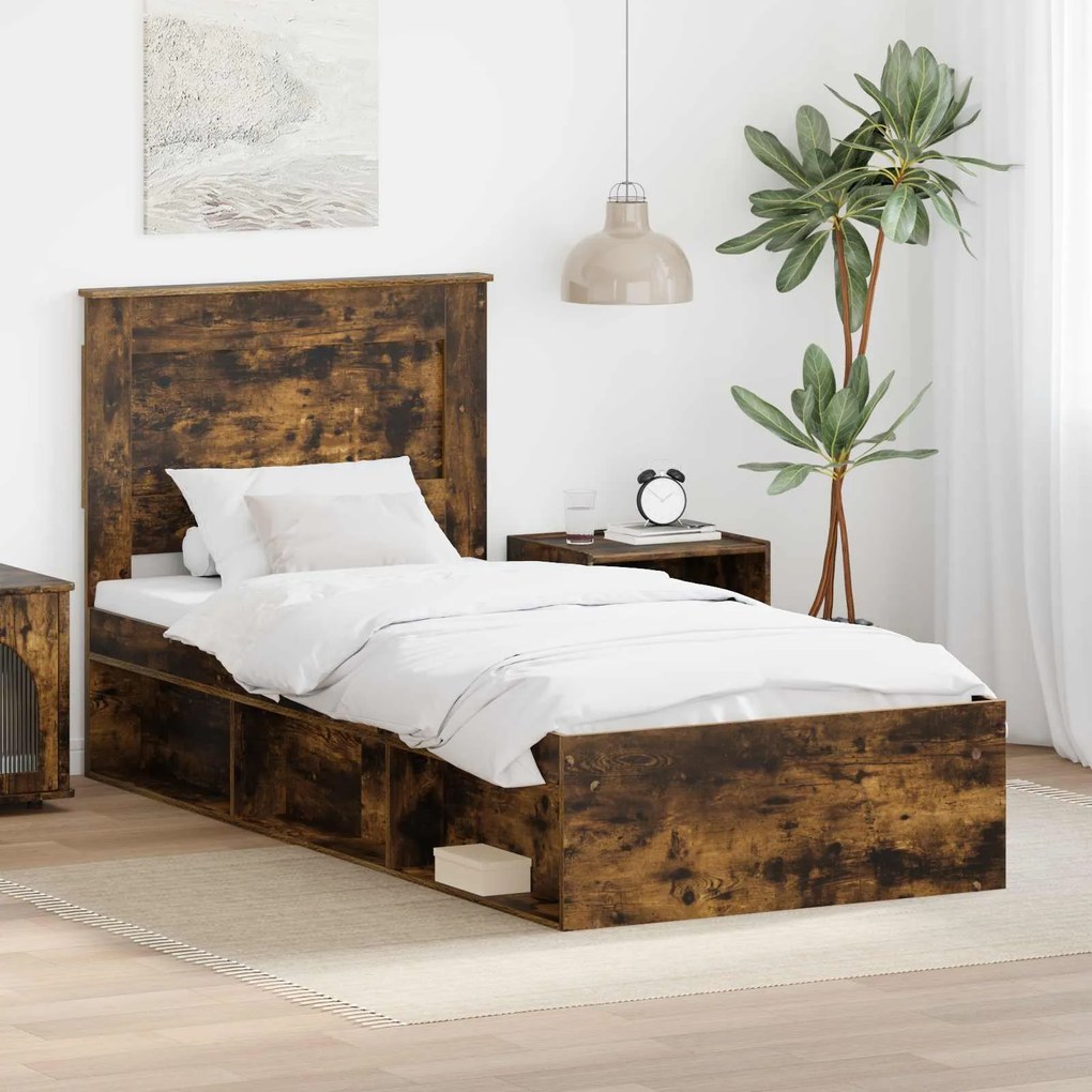 vidaXL Estrutura da Cama com cabeceira Carvalho Defumado 90 x 190 cm