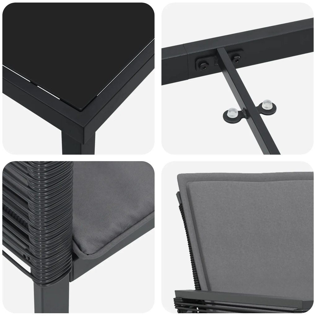 Conjunto de Jantar de Jardim 9 Peças com Almofadas Preto Vime PE