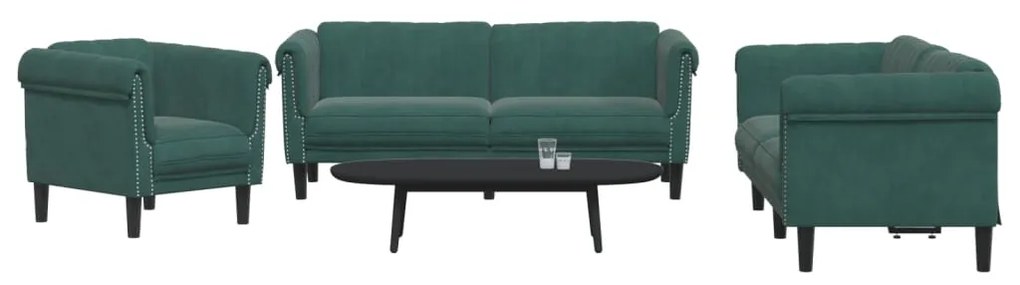 vidaXL 3 pcs conjunto de sofás veludo verde-escuro