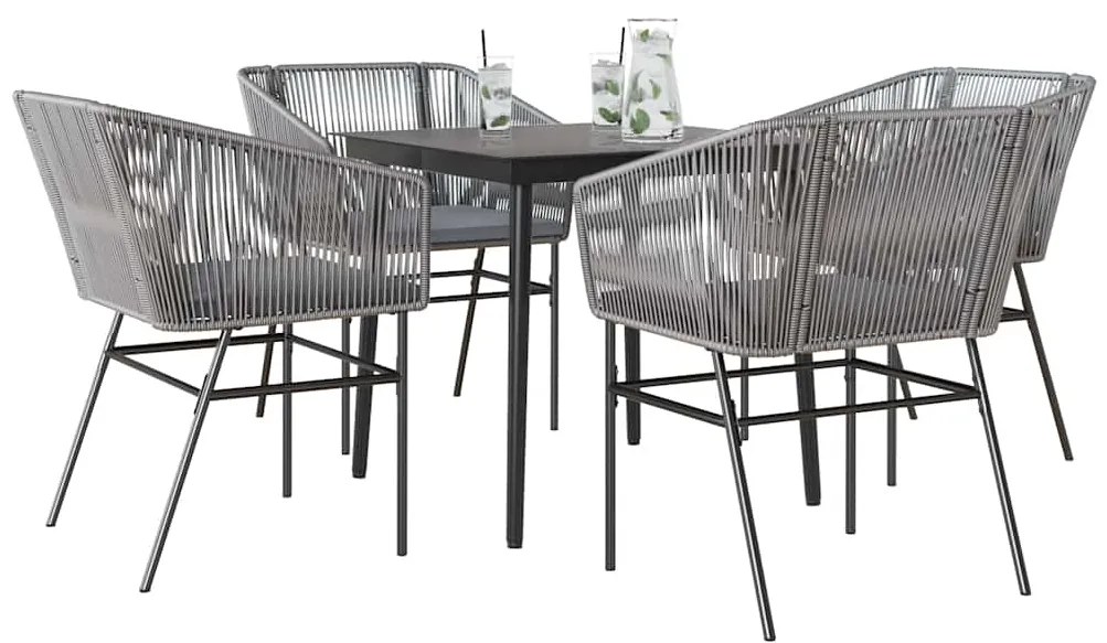 Conjunto jantar jardim 5 peças almofadas vidro vime cinzento PE