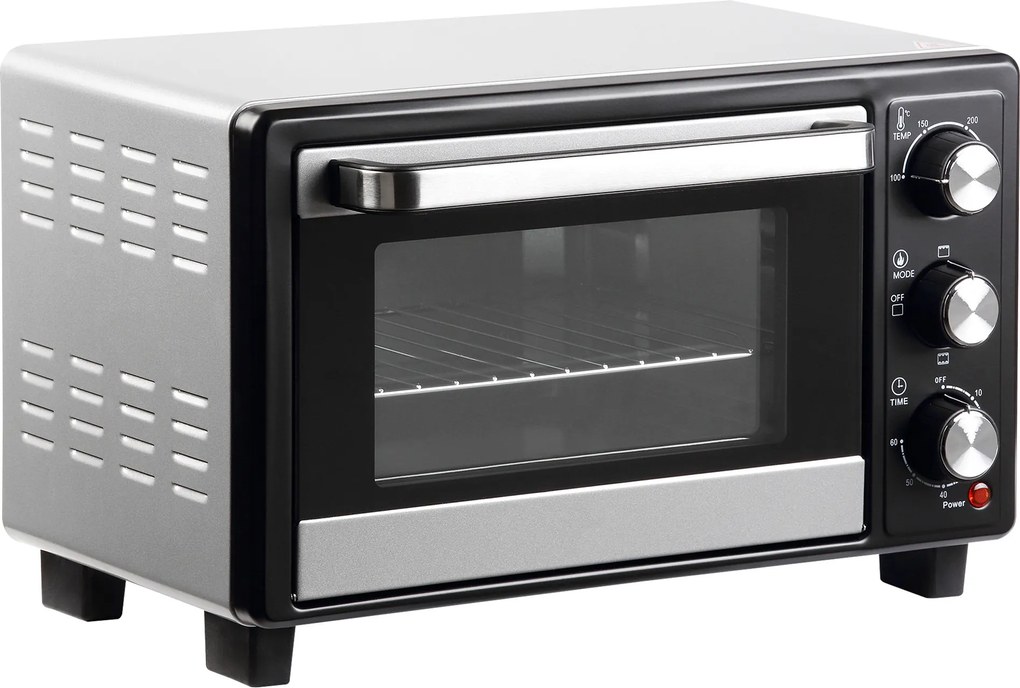 HOMCOM Mini Forno 16L 1400W com 3 Modos de Aquecimento Temperatura até 230°C Temporizador 60 Minutos 44x32x28,1 cm Prata | Aosom Portugal