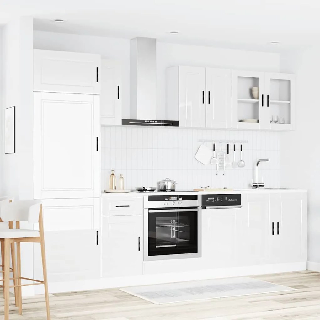 8 peças armário de cozinha conjunto Kalmar branco brilhante