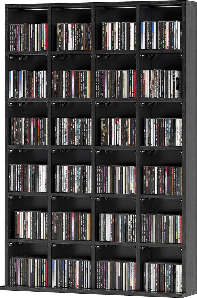 Móvel multimédia com capacidade para 456 CDs/336 DVDs - estante de madeira com prateleiras ajustáveis, 89 x 130,5 cm, preto