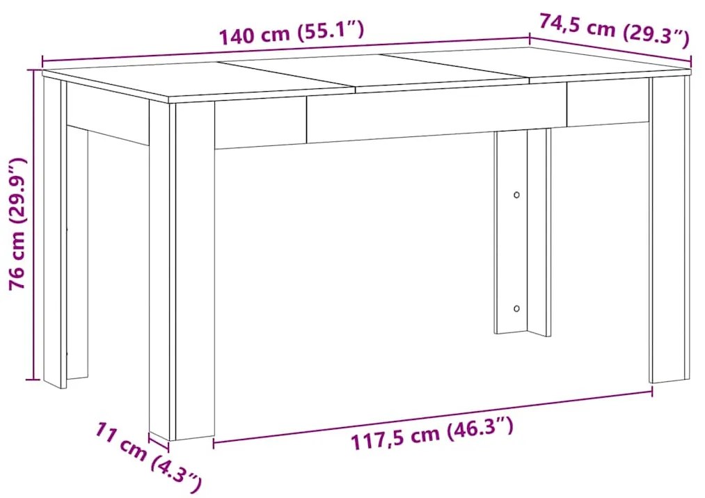 Mesa de Jantar vidaXL Preta de Carvalho 140x74,5x76 cm em Madeira Reco