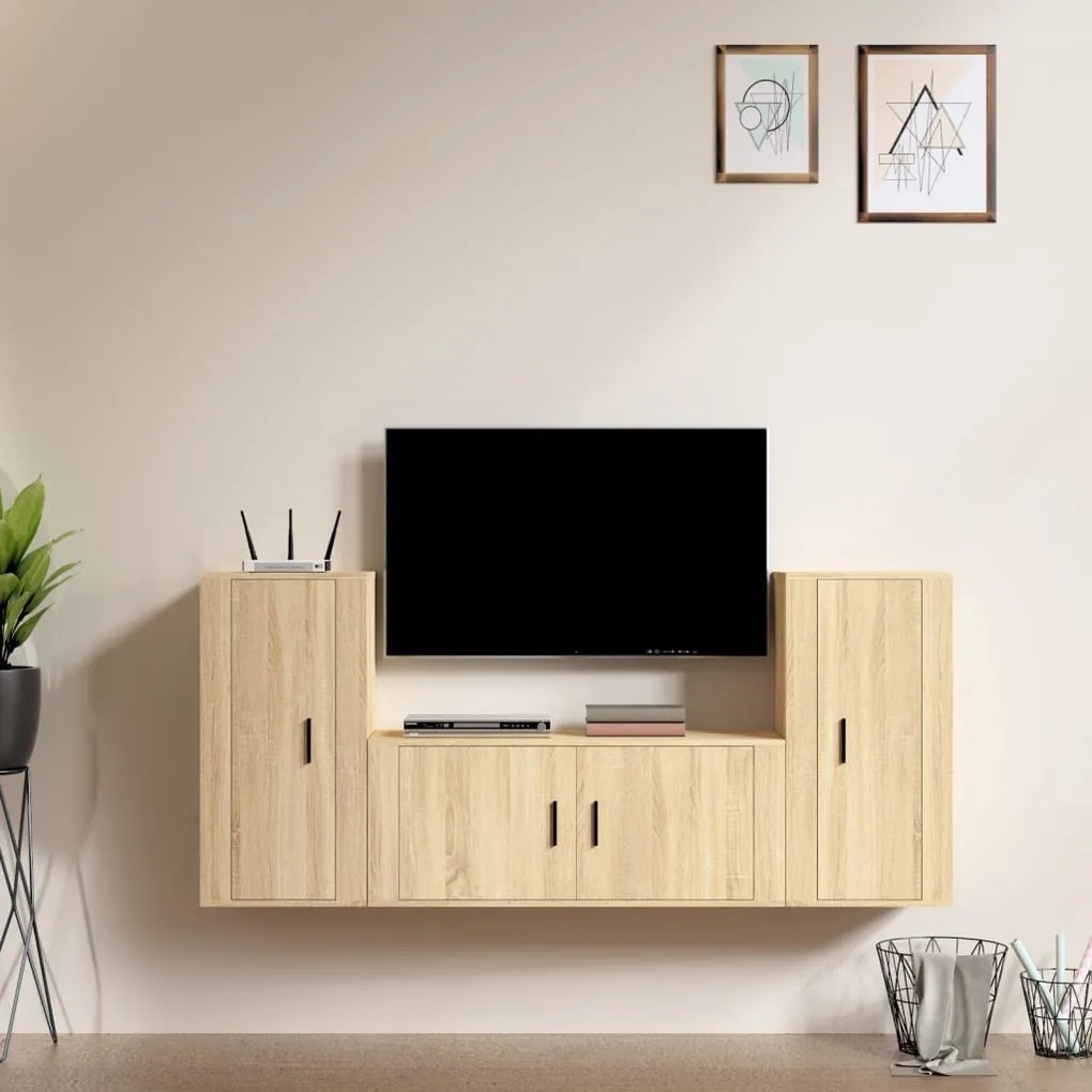 vidaXL Conjunto móveis de TV 3 pcs madeira processada carvalho sonoma