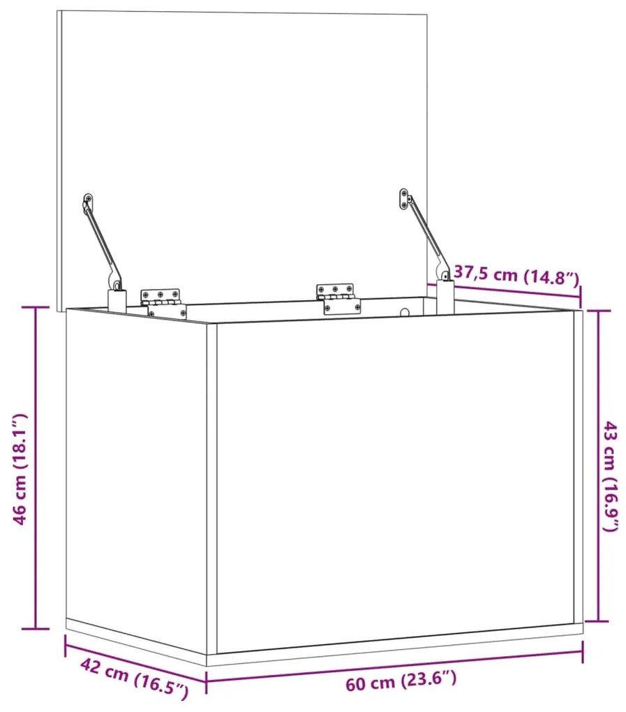 Caixa de arrumação 60x42x46 cm derivados madeira cinza sonoma