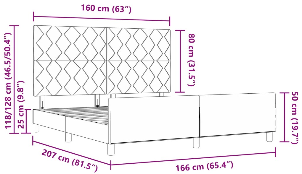 Cama de Tecido Cinza Escuro vidaXL 160x200 cm