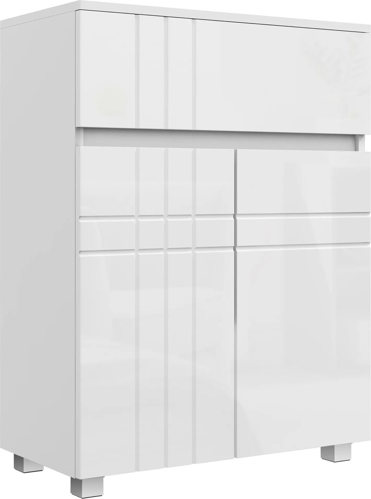 Kleankin Armário de Armazenamento para Banheiro em Pé Armário com 2 Portas 1 Gaveta Prateleira Ajustável Branco Laqueado | Aosom Portugal