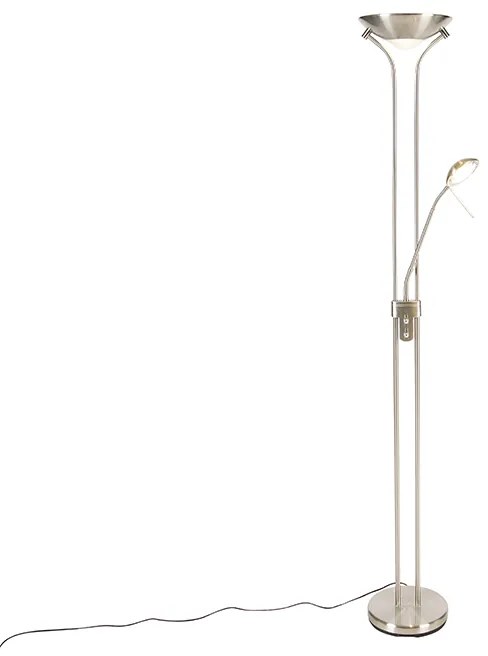 Candeeiro de pé em aço com candeeiro de leitura incluindo LED regulável em Kelvin - Diva Moderno