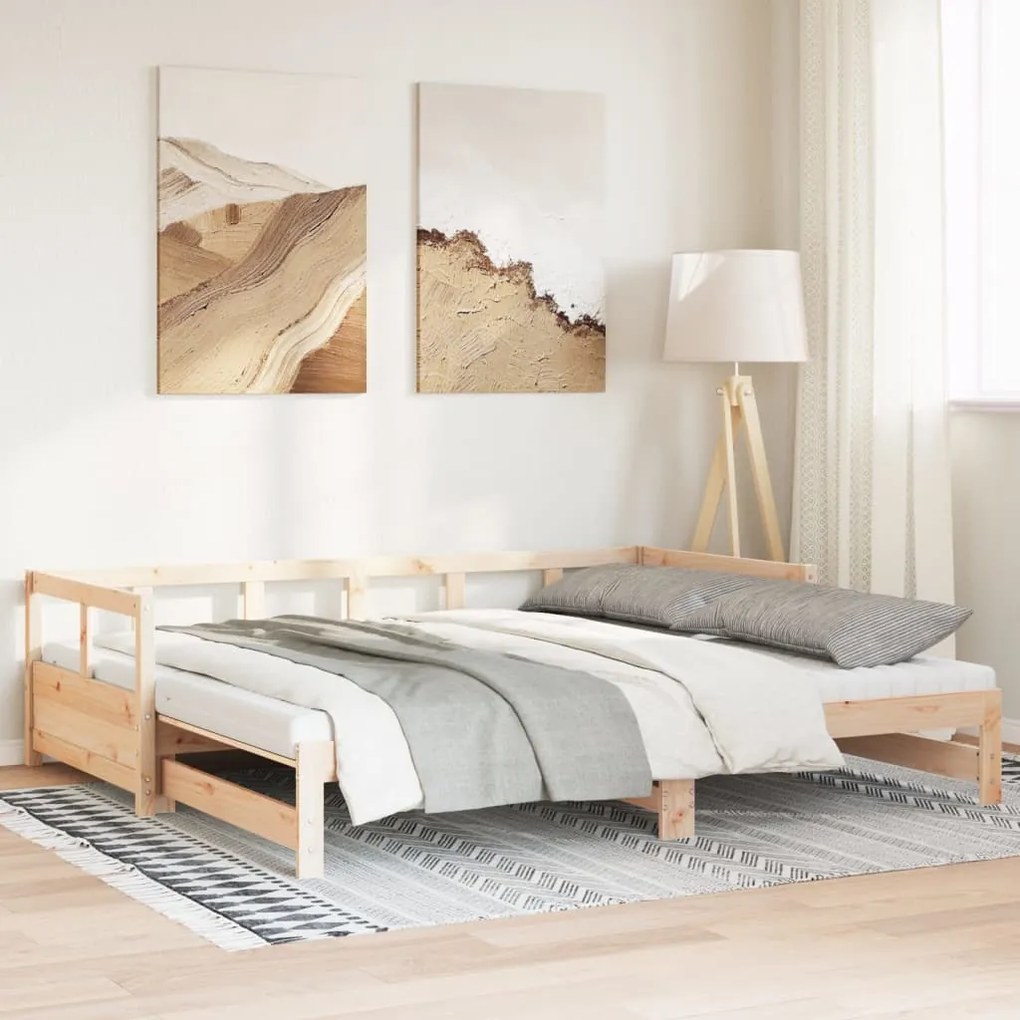 vidaXL Sofá-cama com gavetão e gavetas 90x200 cm pinho maciço