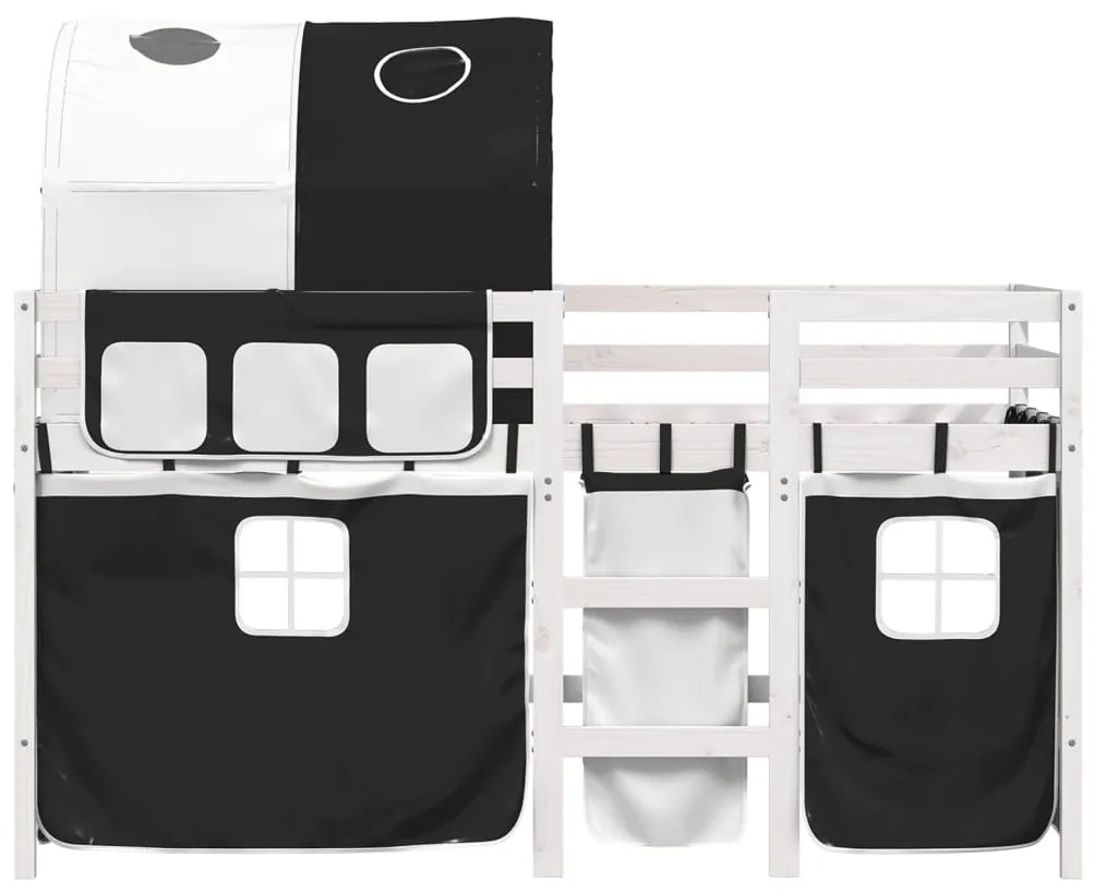 Cama alta criança c/ túnel 90x190 cm pinho maciço branco/preto