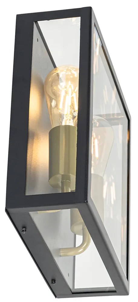 Candeeiro de parede exterior preto e latão 2 luzes - Rotterdam