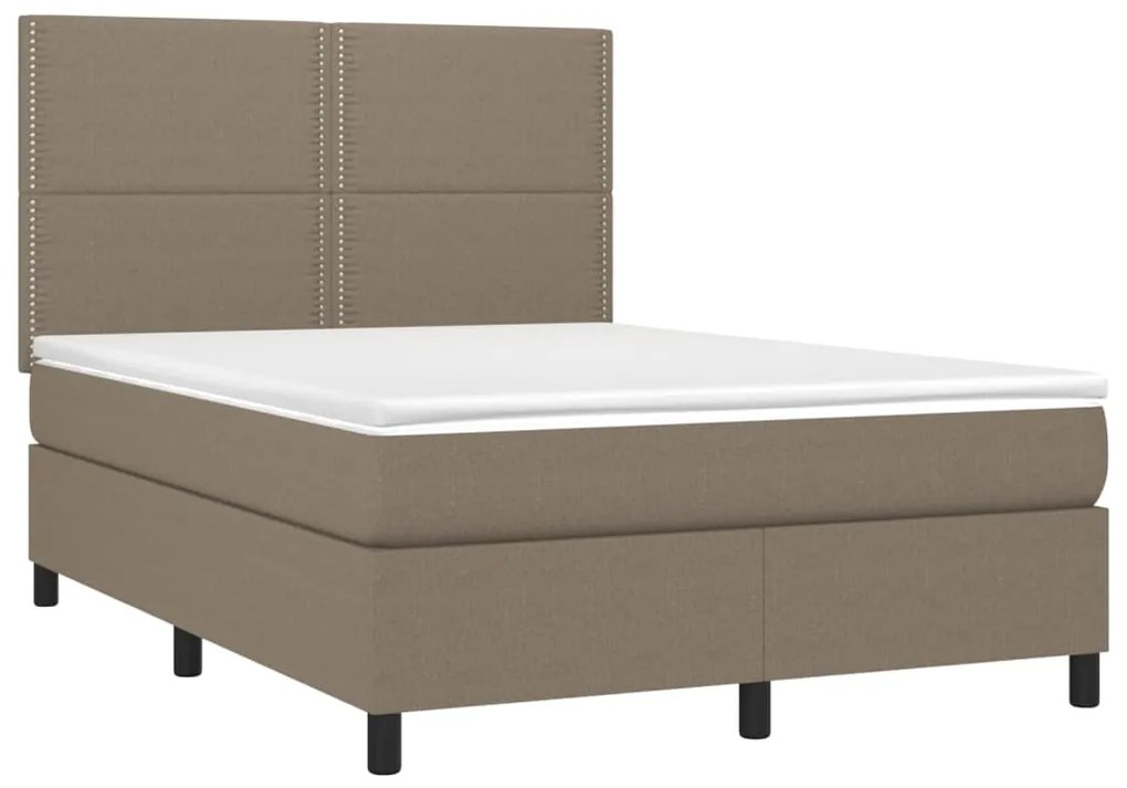 Cama box spring colchão/LED 140x200 cm tecido cinza-acastanhado