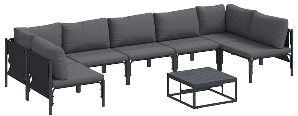 Conjunto de Sofá de Jardim 8 pcs Cinzento-escuro Aço