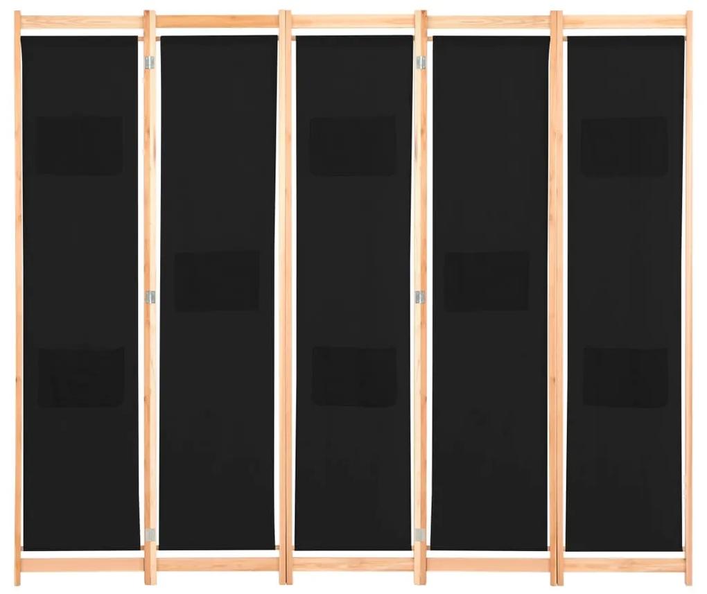 Divisória de quarto com 5 painéis 200x170x4 cm tecido preto