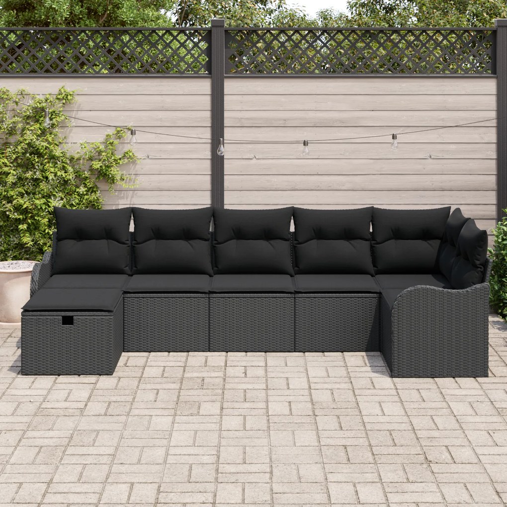 Conjunto de Sofá Modular VidaXL de 7 Peças com Almofadas Rattan Poliés