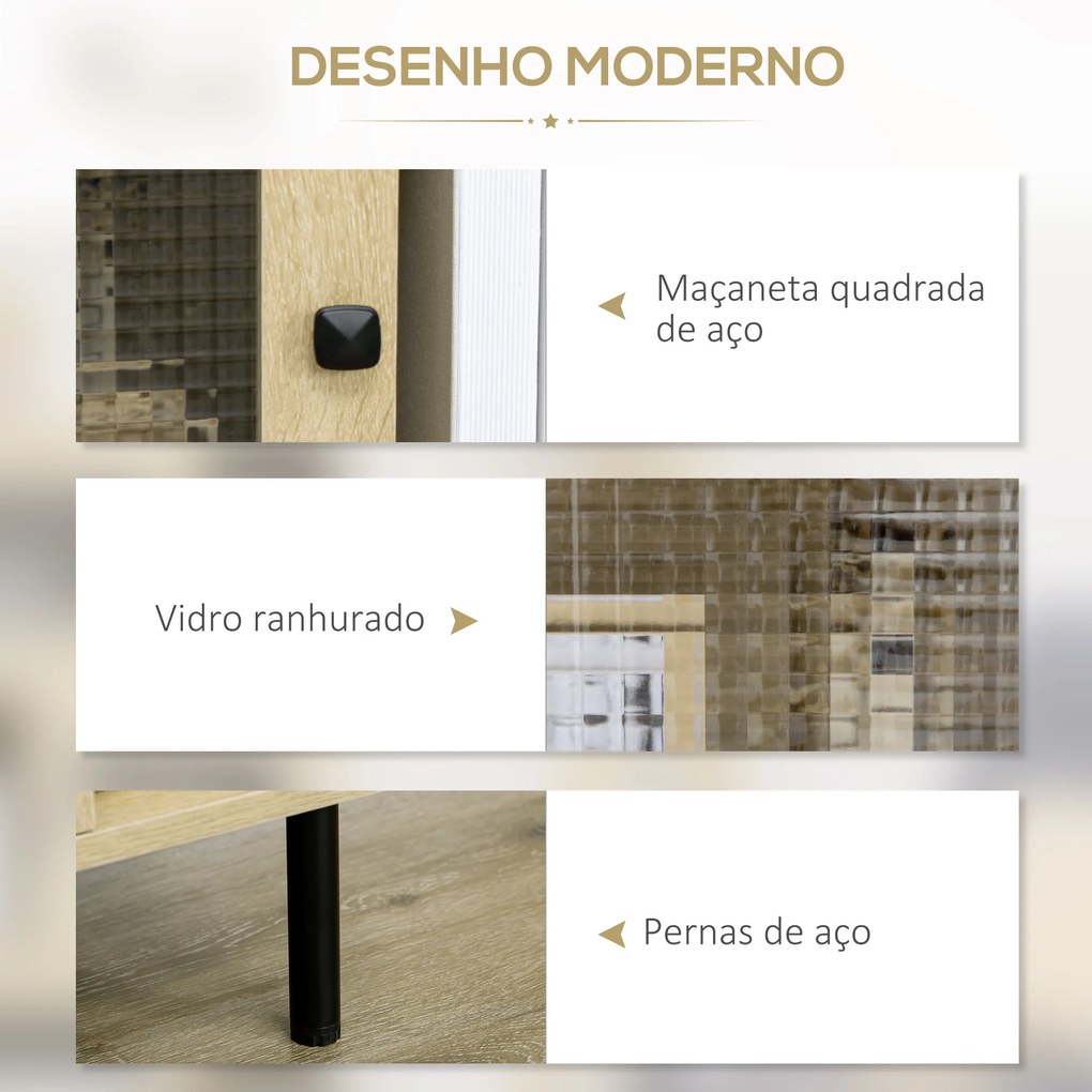 Estante para Livros Armário para Livros com 3 Portas de Vidro Armazenamentos Abertos e Pés de Aço para Sala de Estar Escritório Estúdio 60x40x120cm Ma