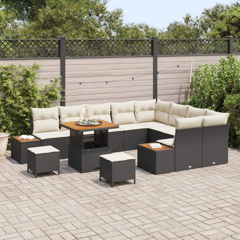 Conjunto de Sofá de Jardim vidaXL de 12 Peças com Almofadas Preto Vime