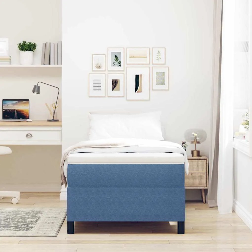 Cama Box com Colchão - Tecido Corduroy Azul