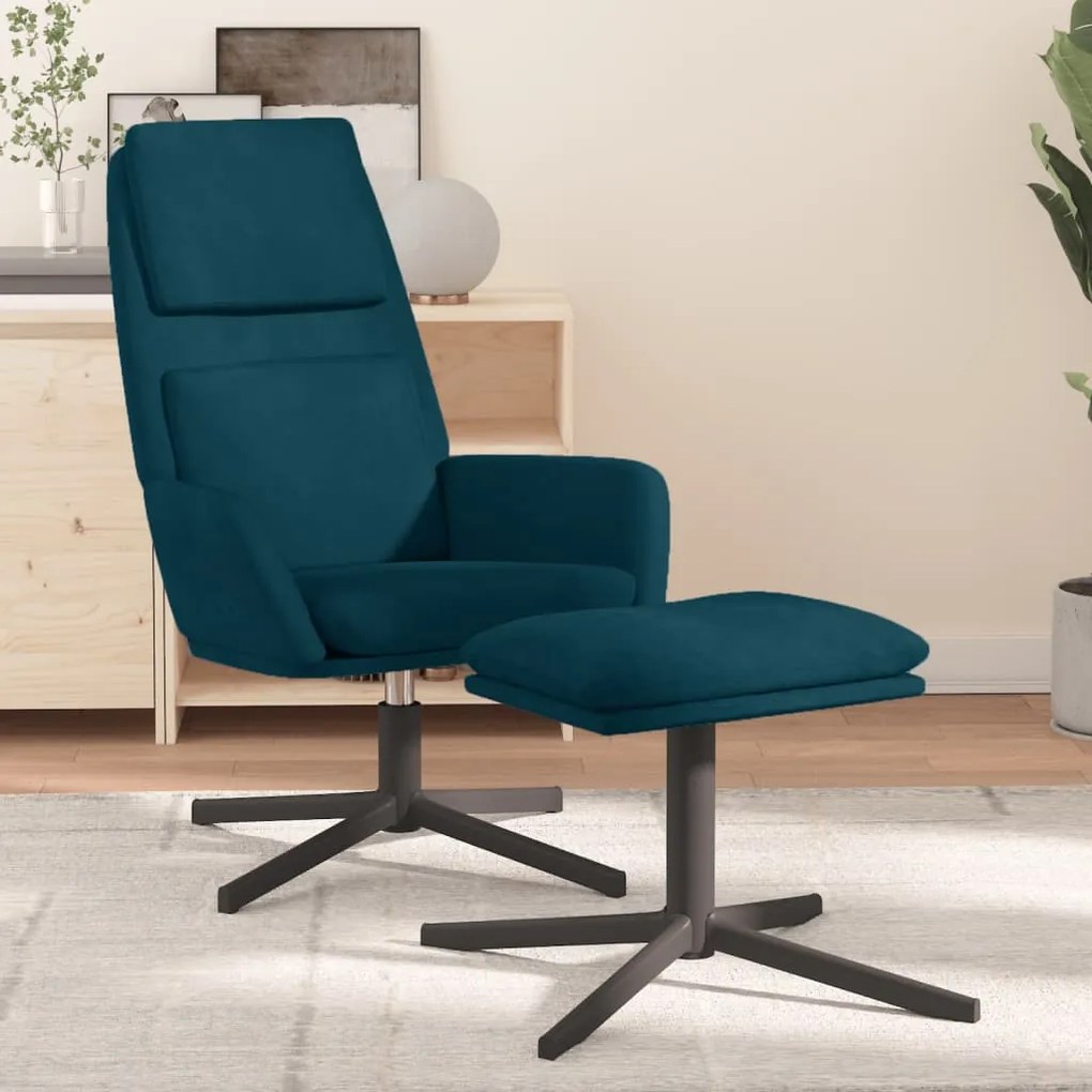 vidaXL Cadeira de descanso com banco veludo azul