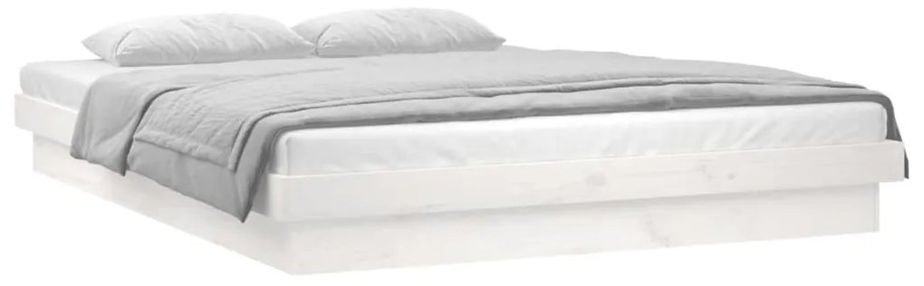 Estrutura de cama c/ LED casal 135x190 cm madeira maciça branco